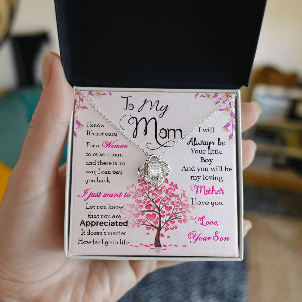 To My Mom, I Know Its Not Easy - Love Knot Necklace - Glittering Heights