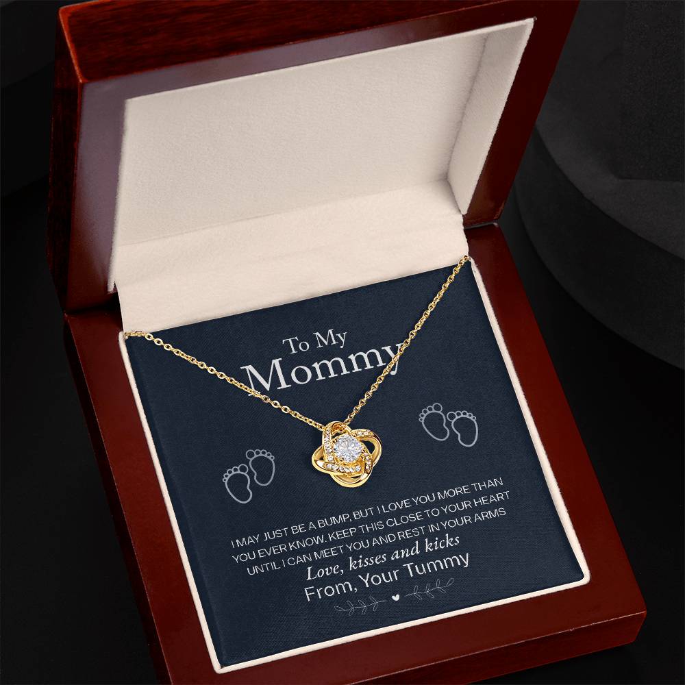 To My Mommy, Love From Your Tummy - Love Knot Necklace - Glittering Heights