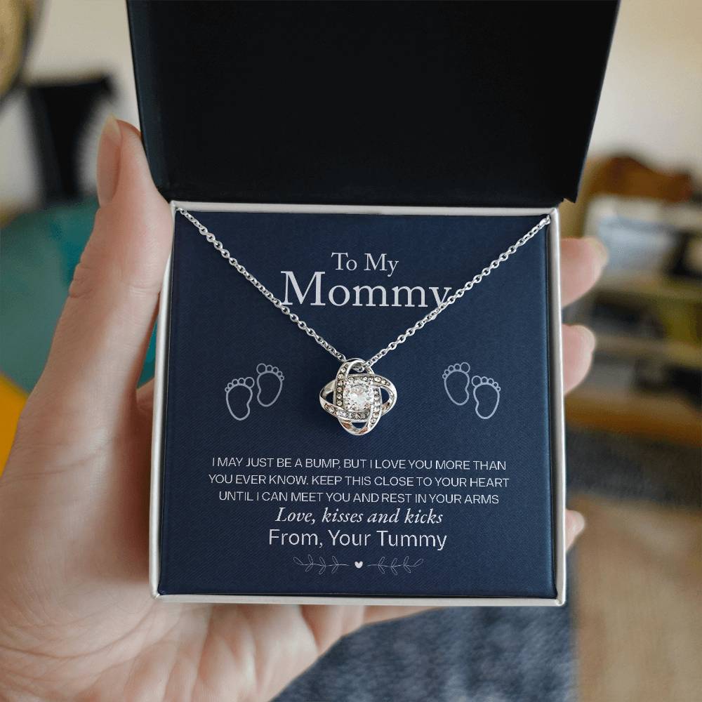 To My Mommy, Love From Your Tummy - Love Knot Necklace - Glittering Heights