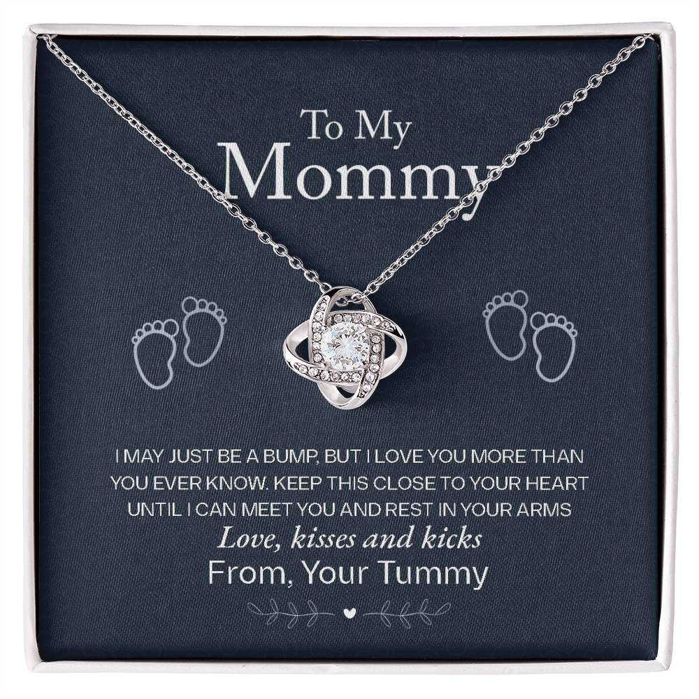 To My Mommy, Love From Your Tummy - Love Knot Necklace - Glittering Heights