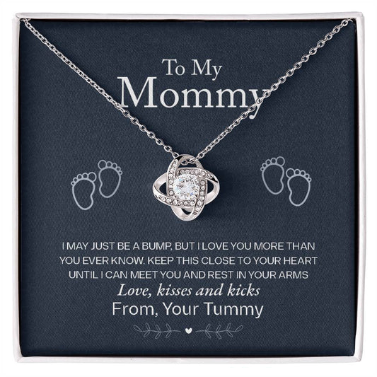 To My Mommy, Love From Your Tummy - Love Knot Necklace - Glittering Heights