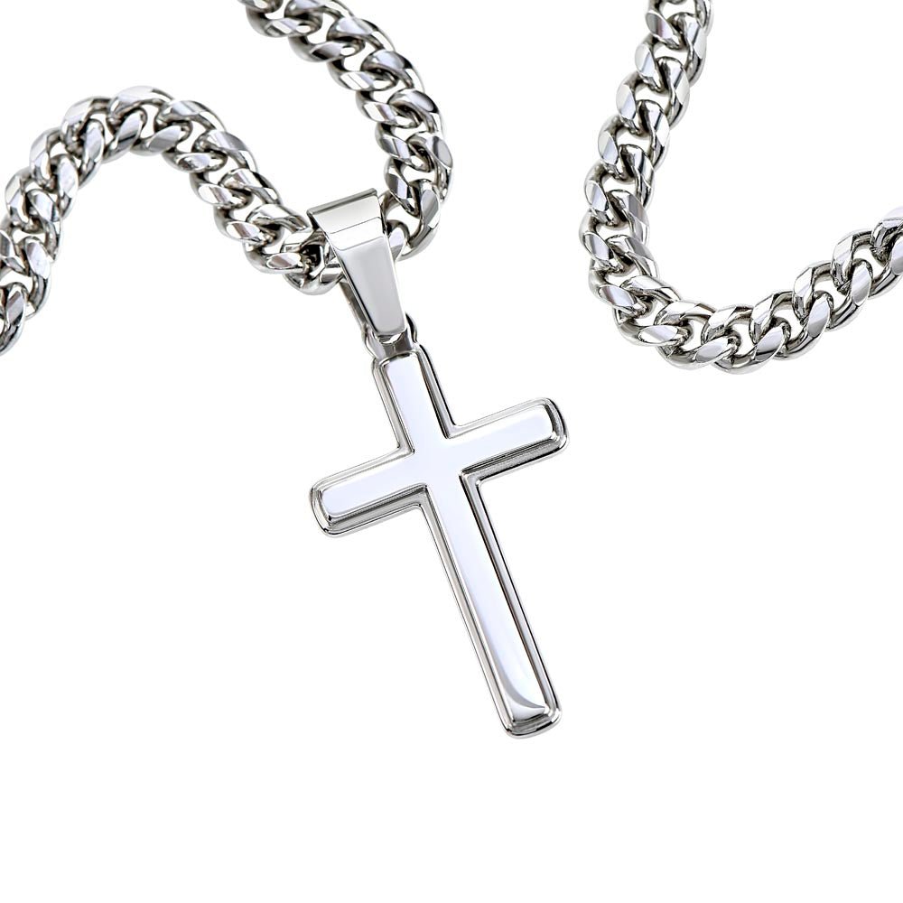 Trust The Lord With All Your Heart - Cuban Chain with Artisan Cross Necklace - Glittering Heights