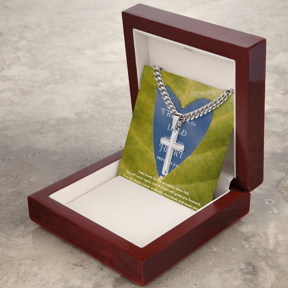 Trust The Lord With All Your Heart - Cuban Chain with Artisan Cross Necklace - Glittering Heights