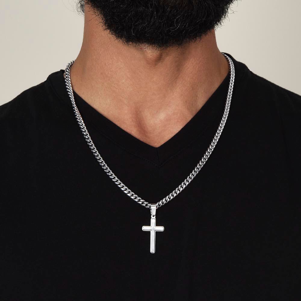 Trust The Lord With All Your Heart - Cuban Chain with Artisan Cross Necklace - Glittering Heights