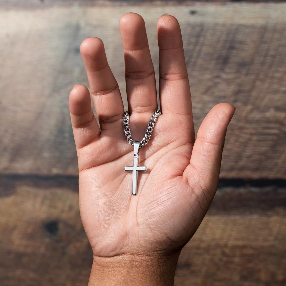 Trust The Lord With All Your Heart - Cuban Chain with Artisan Cross Necklace - Glittering Heights